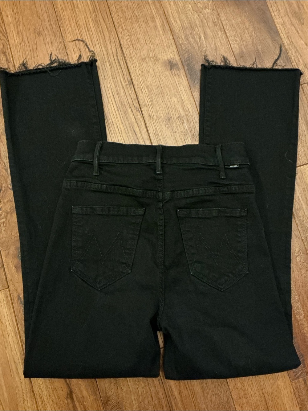 MOTHER Husler Ankle Fray Black Denim Jeans, Not Guilty, size 25